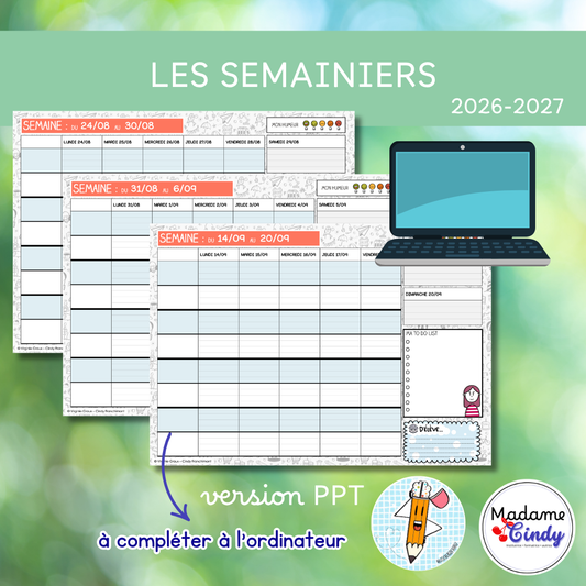 Semainiers 2026-2027 modifiables