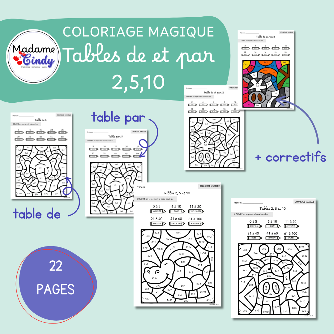 Coloriage magique - Tables de et par 2,5,10