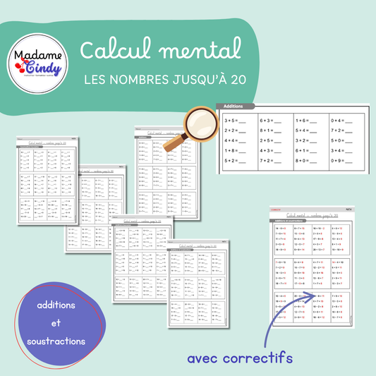 Calcul mental - les nombres jusqu'à 20 - EXERCICES
